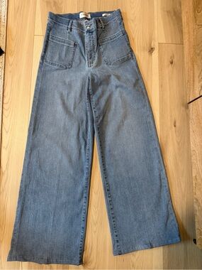 Frame Denim High-Rise Wide Leg Jeans in Light Blue